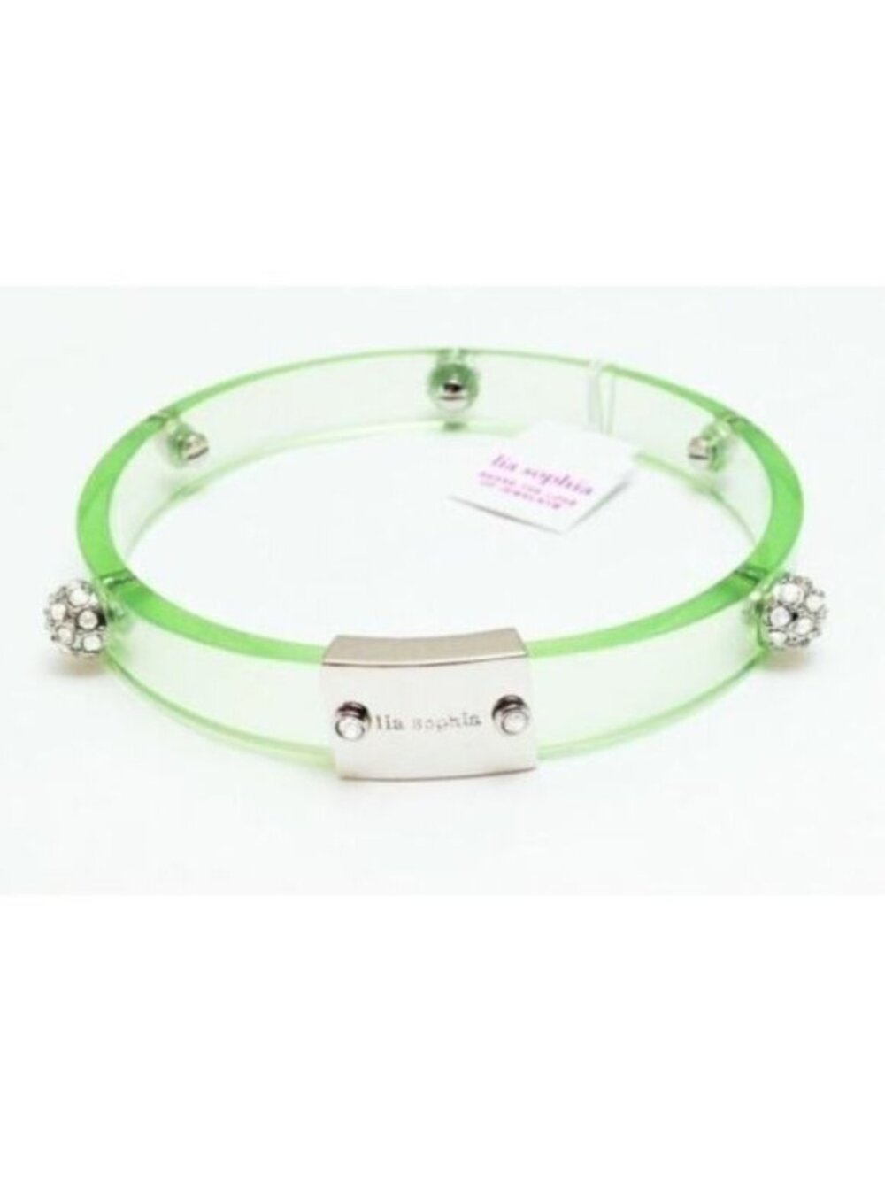 Lia Sophia Translucent Green Lucite Resin Crystal & Silver Studs Bracelet